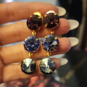 Chic Gold and Blue Crystal Earrings